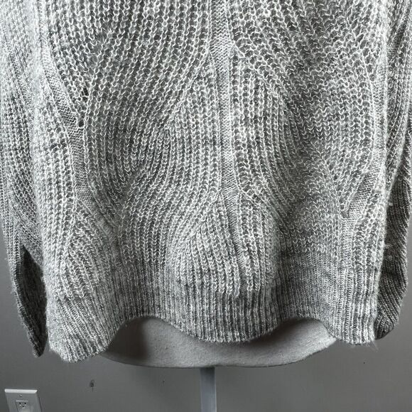 Anthropologie Gray Pointelle Knit Pullover Sweater Size XS Boxy Cropped Cable - Picture 3 of 11